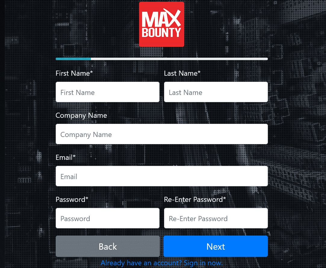 MaxBounty Application Account Info