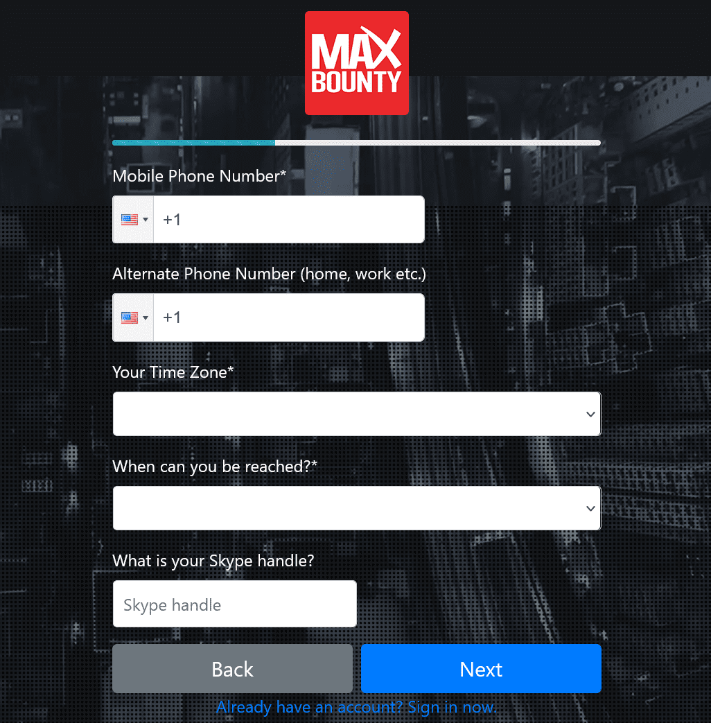MaxBounty Application Contact Info