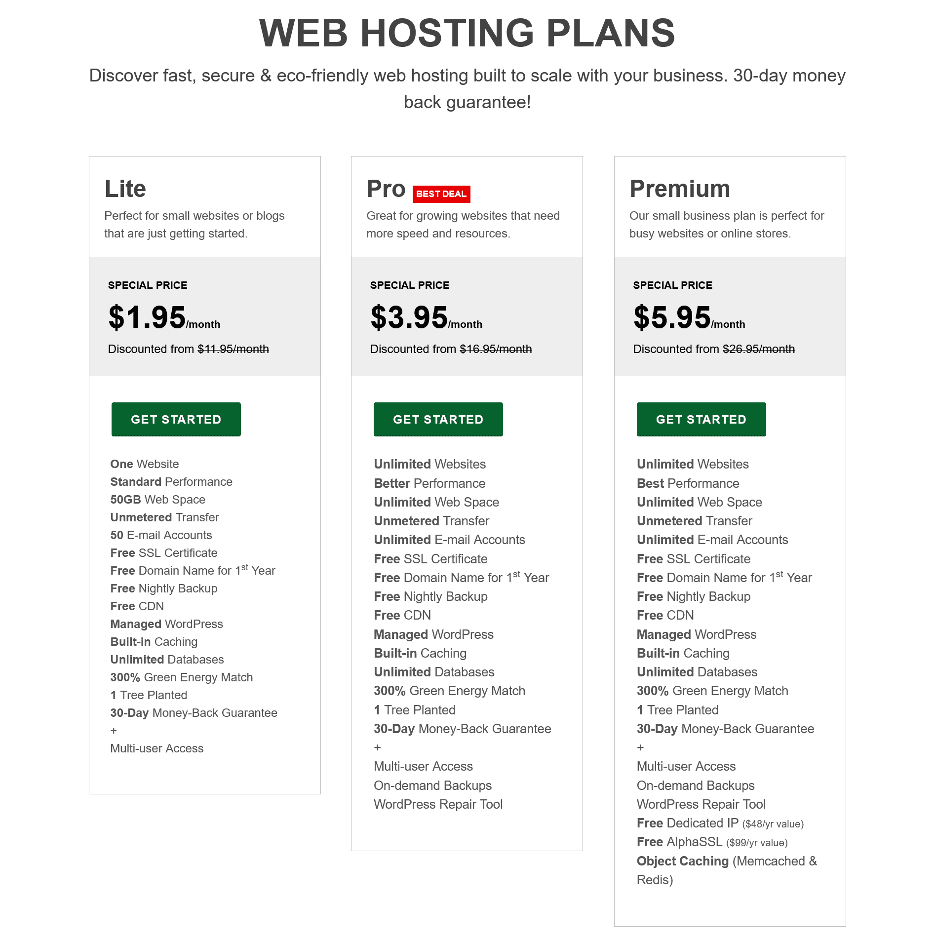 GreenGeeks Black Friday Web Hosting Plans Pricing