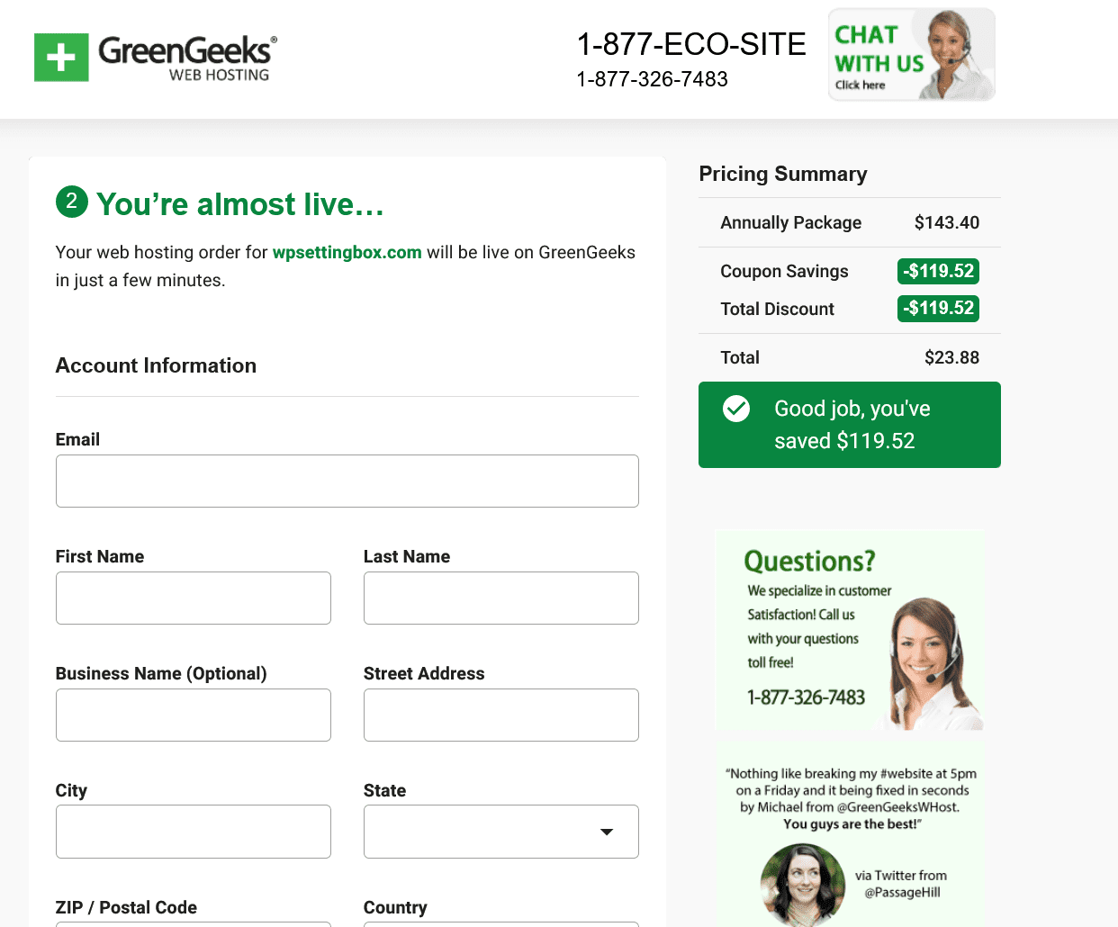 GreenGeeks Web Hosting Order Form