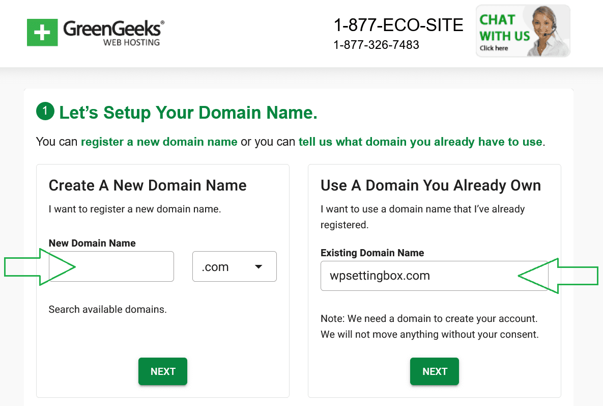 Register your domain name with GreenGeeks during the checkout